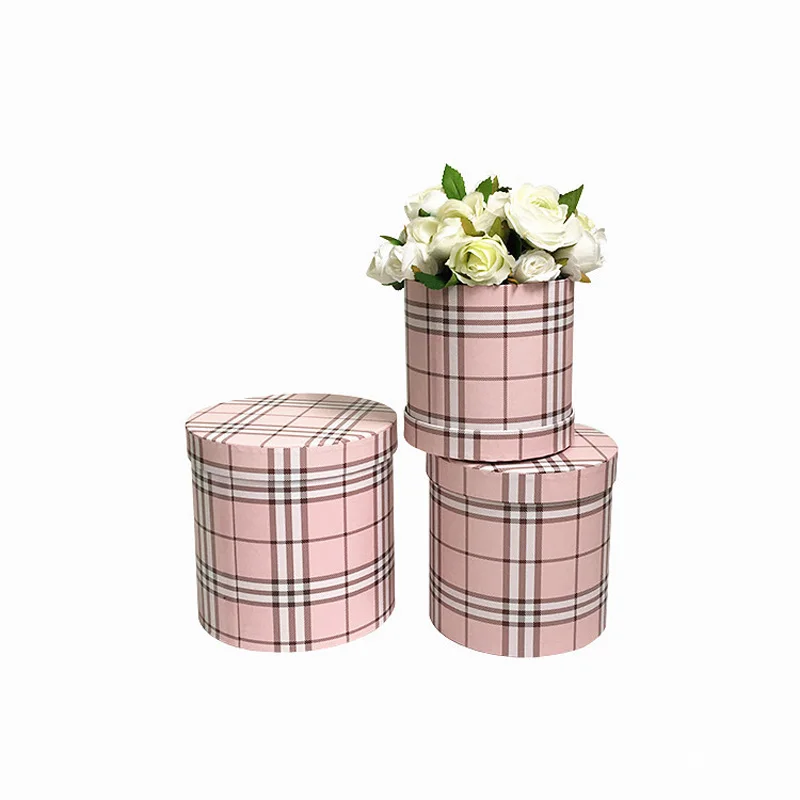 

3pcs/set New Fashion Plaid Flower Box Round Gift Box Flower Gift Box Florist Gift Party Box Wedding Christmas Decoration
