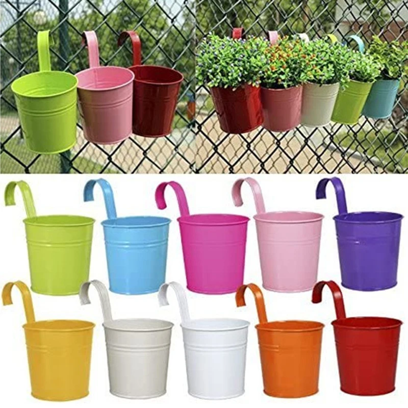 

Hanging Flower Pot Metal Iron Bucket Planter with Detachable Hook Multifunctional Holder for Garden Courtyard Balcony E2S