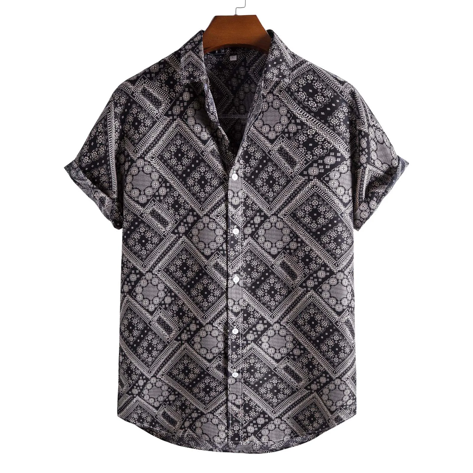 

Harajuku Men's Short Sleeve Shirt Summer Hawaiian Print Shirts For Men Casual Pockets Button Up Shirt Men Top Chemise Homme