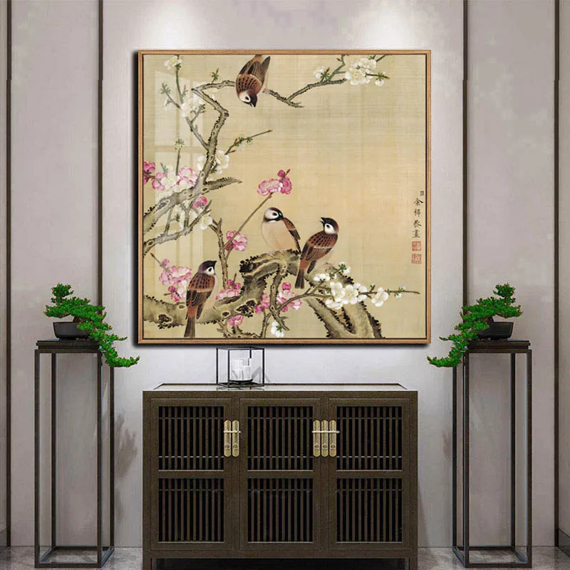 Китайские минималистичные птицы с цветами холст картина постер и принт