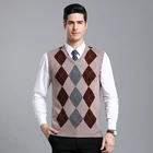 Свитер с узором ромбиками, пуловер, вязаный жилет для мужчин, шерстяной Модный повседневный приталенный базовый свитер с треугольным вырезом и узором ромбиками