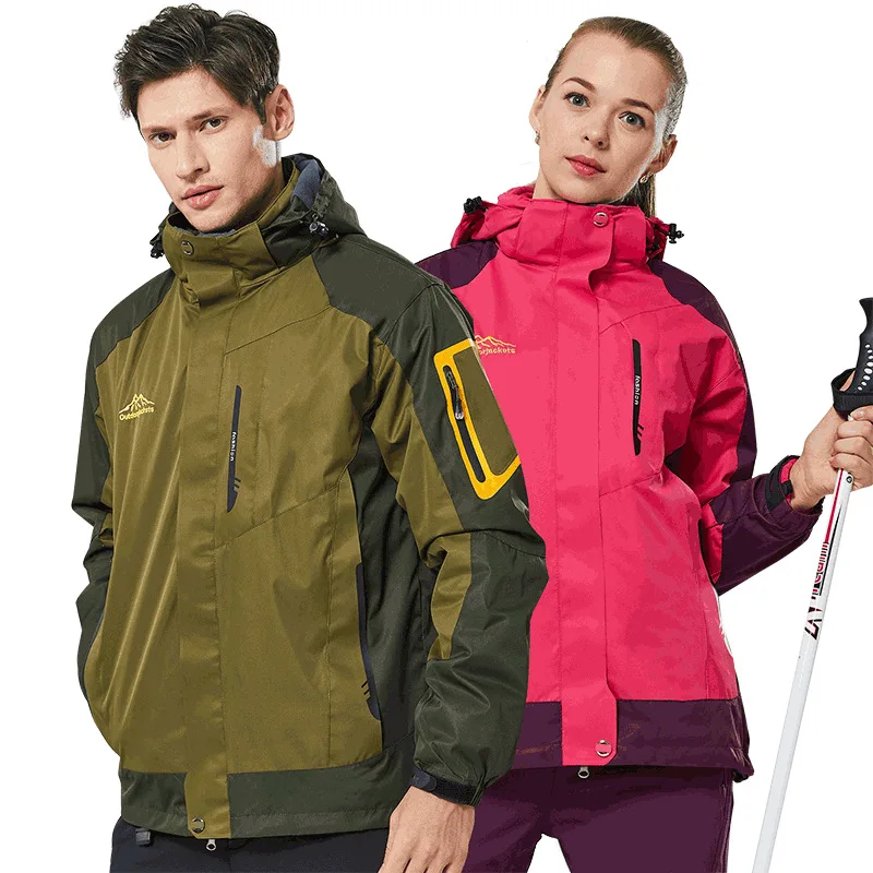 Outdoor Winter Jackets for Men and Women Three-in-one Detachable Plus Velvet Thick Windproof Jacket Mountaineering Clothing