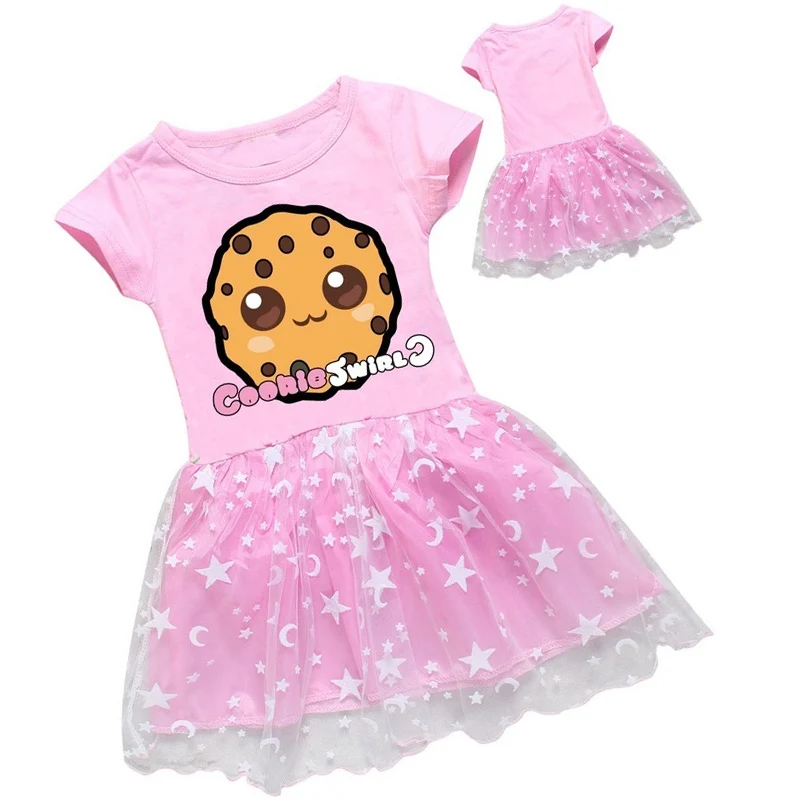 Vestido de princesa para ni&ntilde;as, camiseta plisada con dibujo animado de remolino de galletas, para fiesta de cumplea&ntilde;os y verano-1