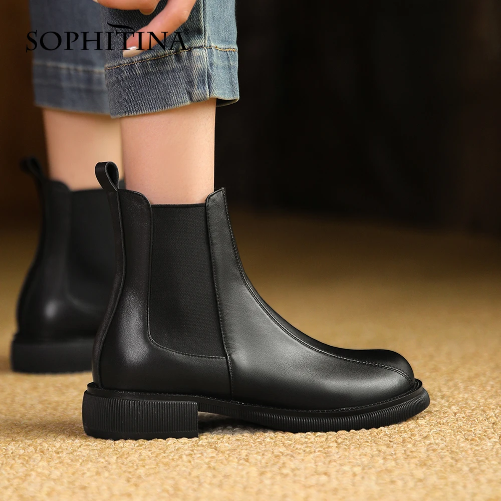 

Женские ботинки без шнуровки SOPHITINA, классические универсальные кожаные ботильоны ручной работы, с прострочкой, NO025