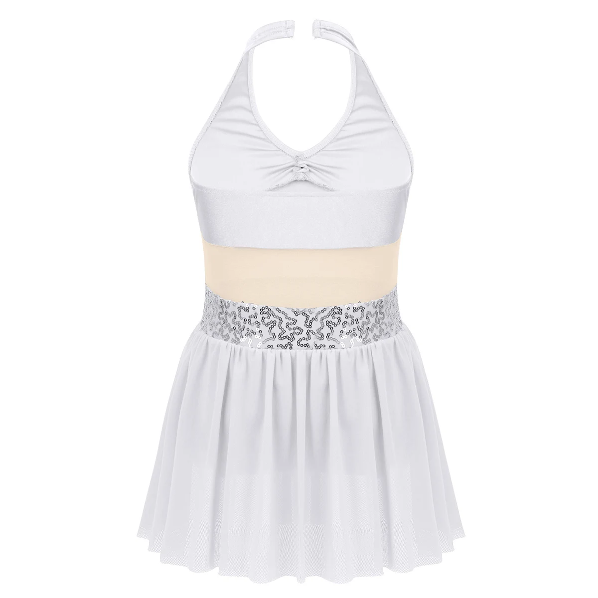 ChicTry Girls Halter Sequin Mesh Stretchy Figure Skating Dress Gymnastics Ballet Leotard Kids Performance Lyrical Dance Costumes