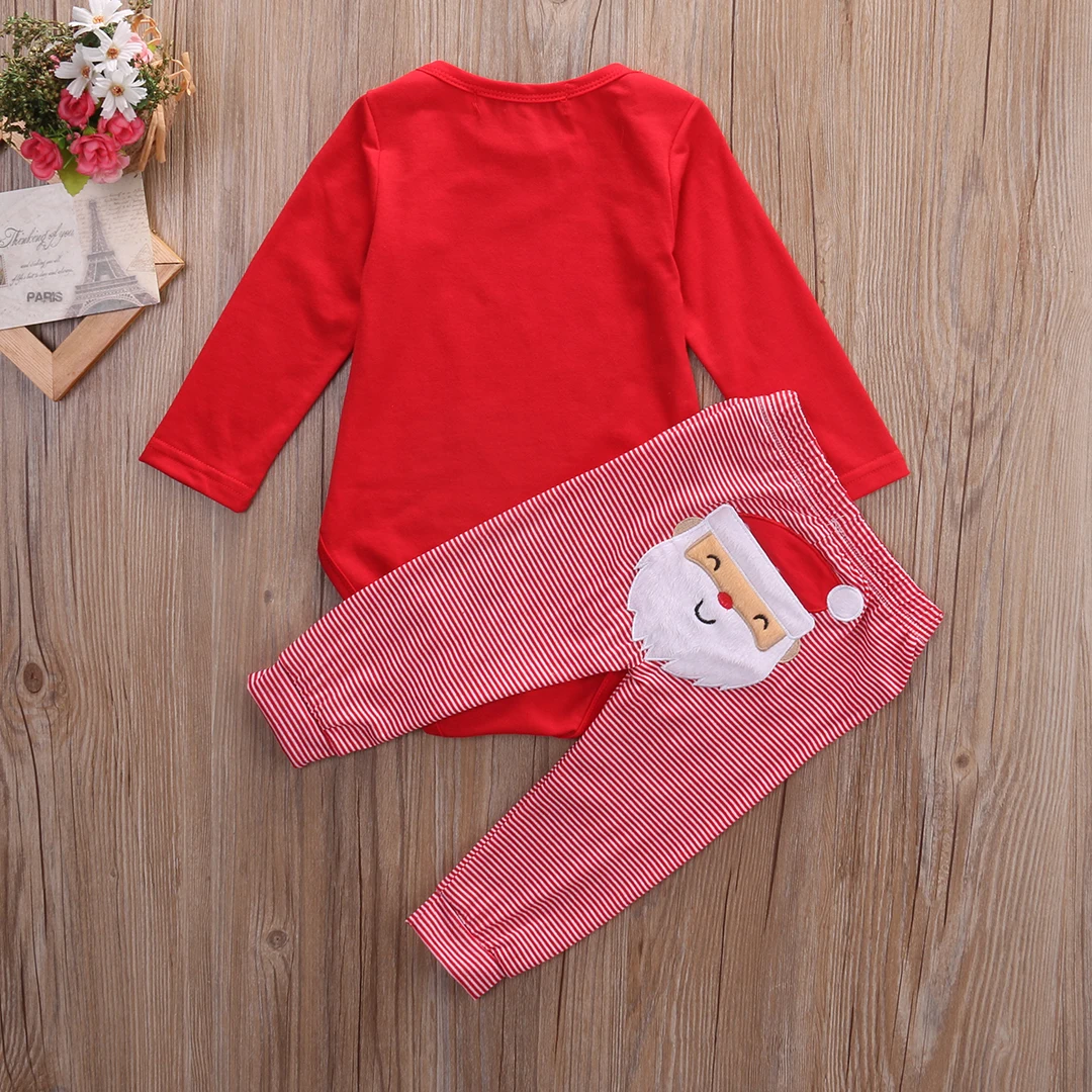 Pelele de Navidad para beb&eacute;s reci&eacute;n nacidos, ni&ntilde;os y ni&ntilde;as con letras, pantalones largos a rayas, conjunto de ropa, atuendos de oto&ntilde;o con sombrero encantador-3