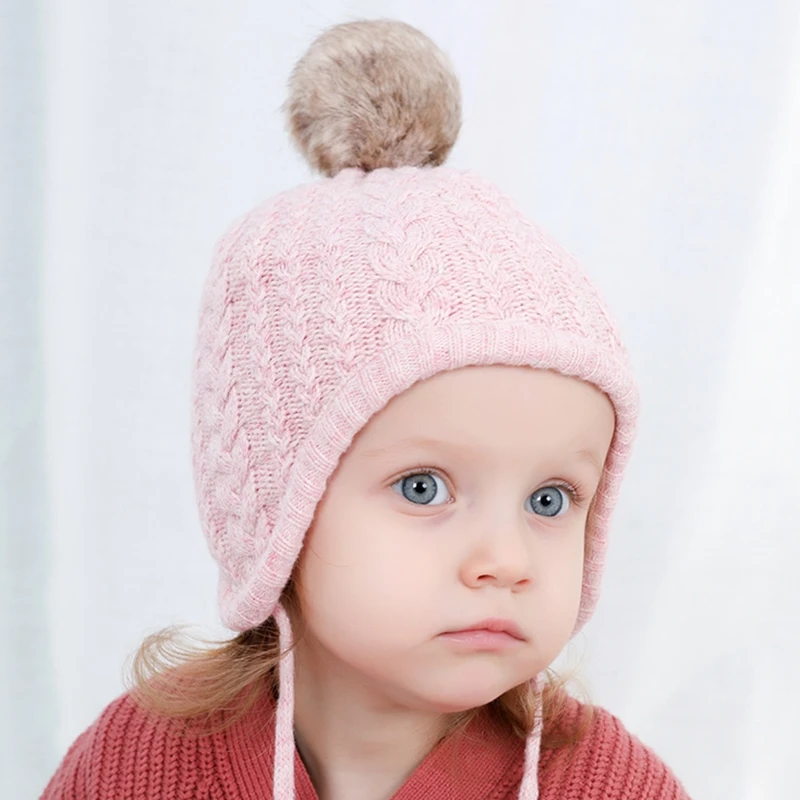 

Baby Winter Hat Girl Ear Warmer Cap Toddler Pompom Bonnet Children Woolen Knitted Hats Soft Beanies Newborn Photography Props