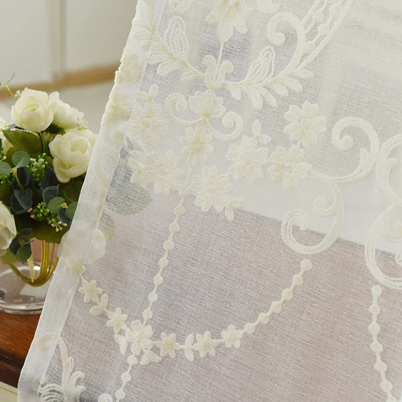 Шторы из льняной ткани с 3D вышивкой прозрачные Занавески Из чистого белого тюля