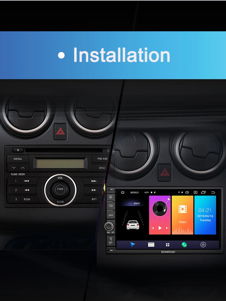 Bonroad Автомобильный мультимедийный плеер для 2 двойных Din для Nissan Android 9,0 2G+ 16G Wifi радио 4G видео gps MP3 сенсорный экран(без DVD CD