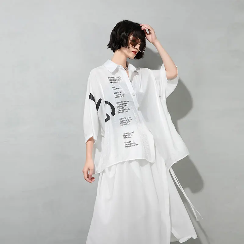 

XITAO Irregular Blouse Fashion New Single Breast Print Letter Pattern Casual Style 2021 Summer Goddess Fan Shirt Top LDD1591