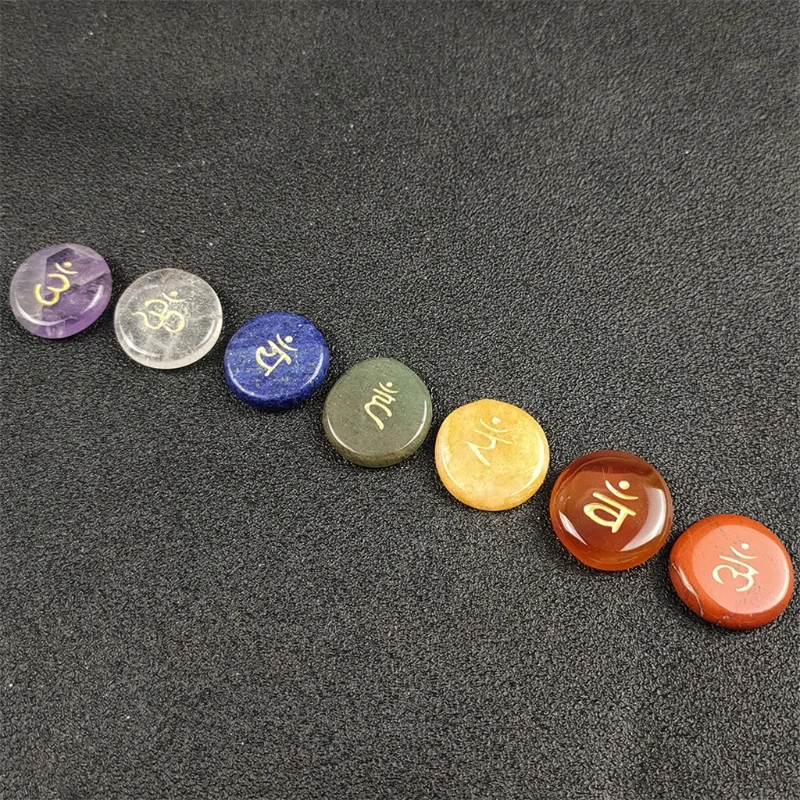 

7Pcs Chakra Energy Healing Stones with Engraved Reiki Symbols Crystal Gemstones W3JC