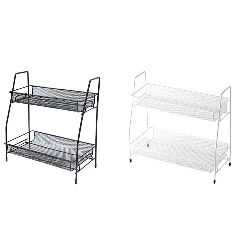 

Desktop Storage Shelf Double Layer Iron Rack Shelves Holder Kitchen Spice Rack Bathroom Sundries Makeup Organizer