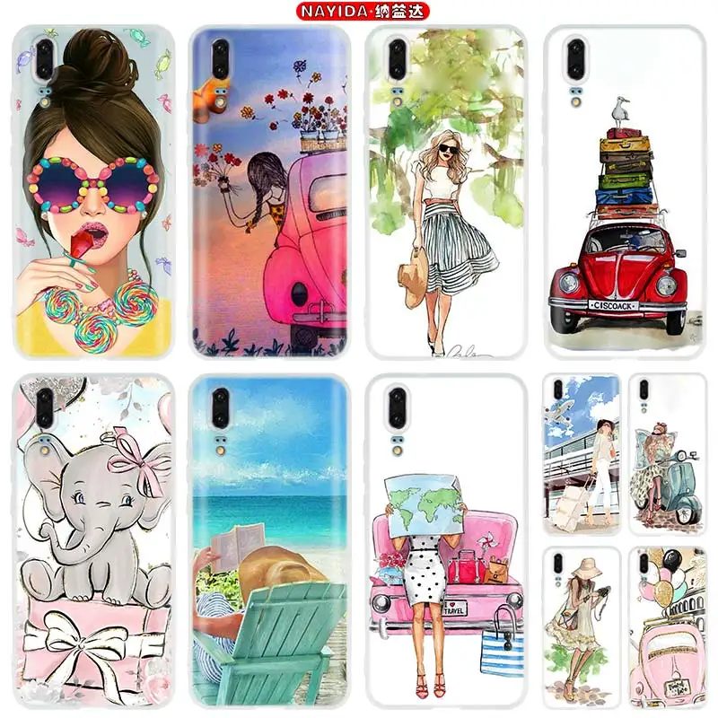 Розовые дорожные мягкие силиконовые чехлы для девушек Huawei P50 P40 P30 P20 Lite Pro E P Smart Z 2020