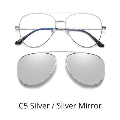 C5 Silver-Silver Ralferty Prescription Sunglasses Women Men Polarized Clip On Glasses Pilot Myopia Ladies Spectacle Frame 0 Degree Z17208 - Цвет линз: C5 Silver-Silver