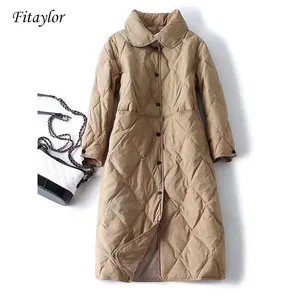 Fitaylor 2020, новинка, Зимний пуховик для женщин, белый утиный пух, однобортный, стоячий воротник, длинный рукав, парка, зимнее пальто