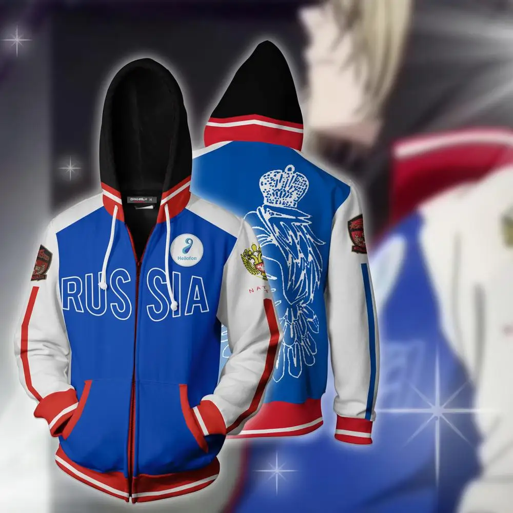 Аниме YURI! Толстовка с капюшоном on ICE Yuri plusetsky куртка для косплея модный топ 3D