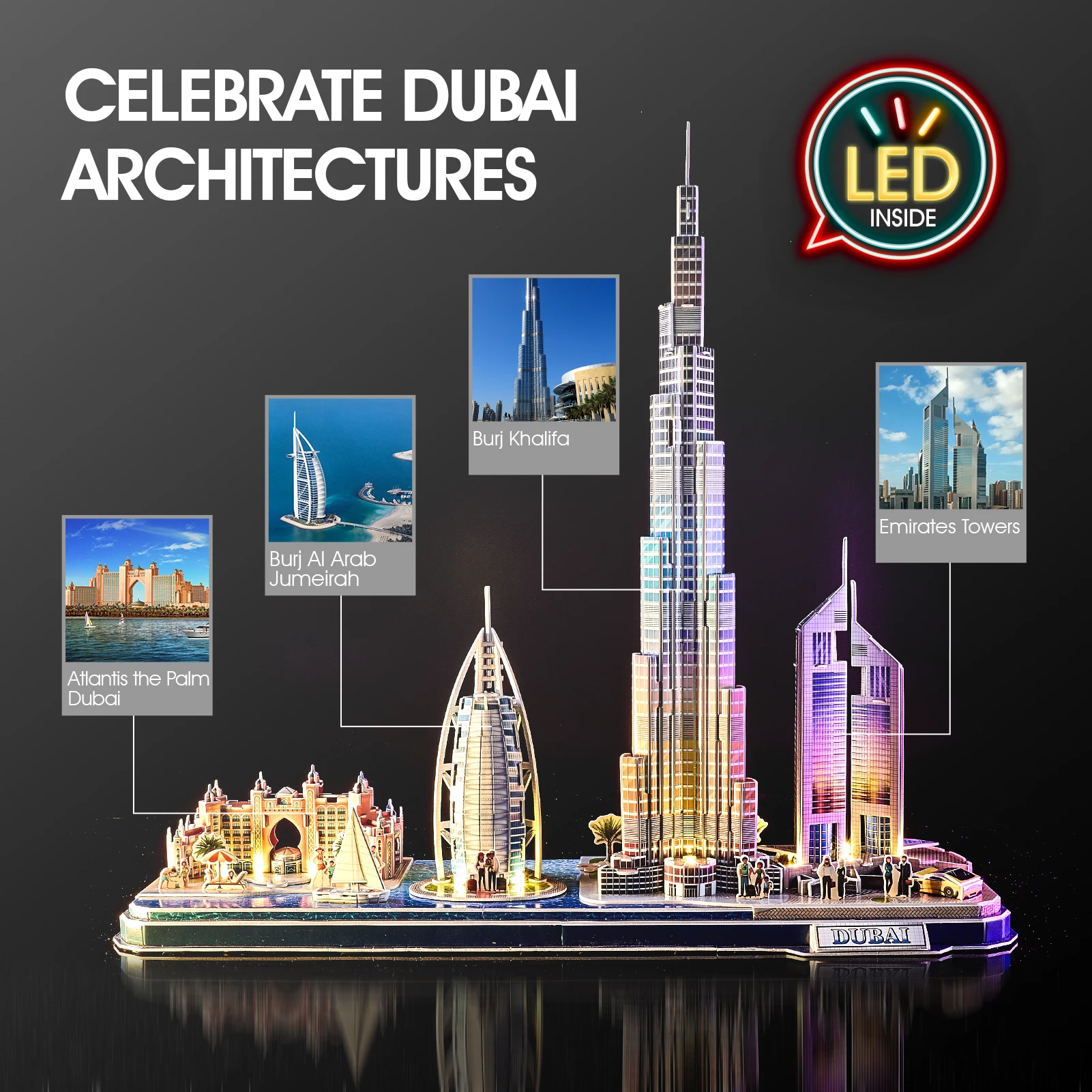CubicFun 3D пазлы светодиодсветодиодный Дубай Cityline освещение здание Burj Al Arabic Jumeirah Hotel