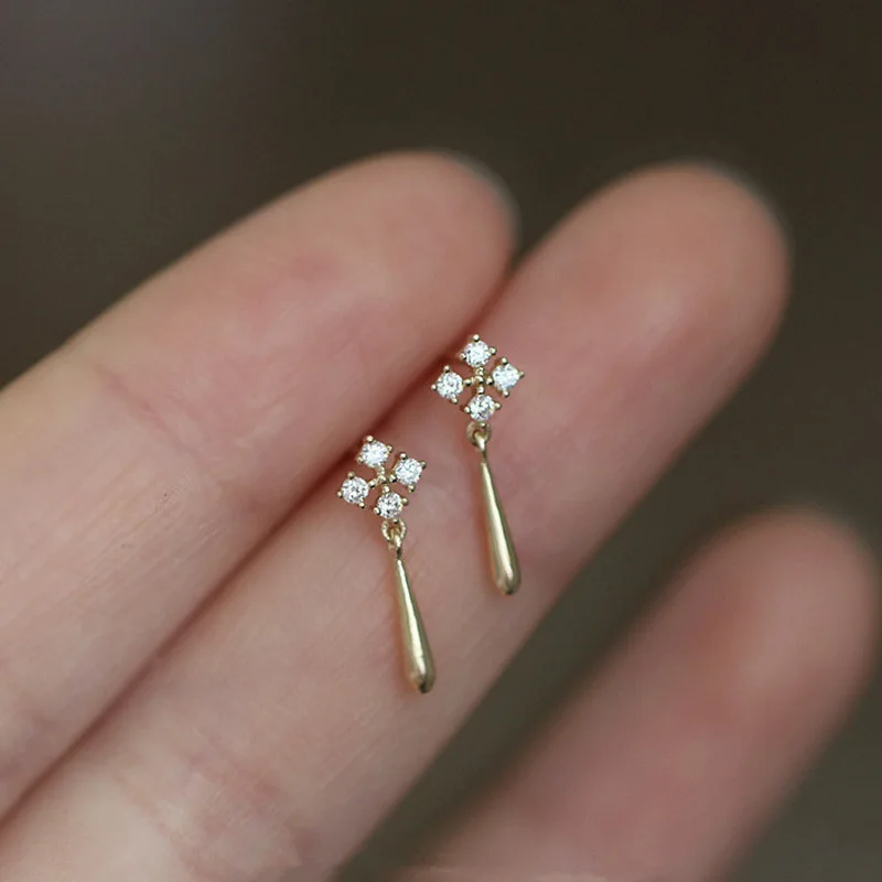 

S925 silver plated 14K gold and diamond exquisite earrings simple temperament wild net red earrings earrings