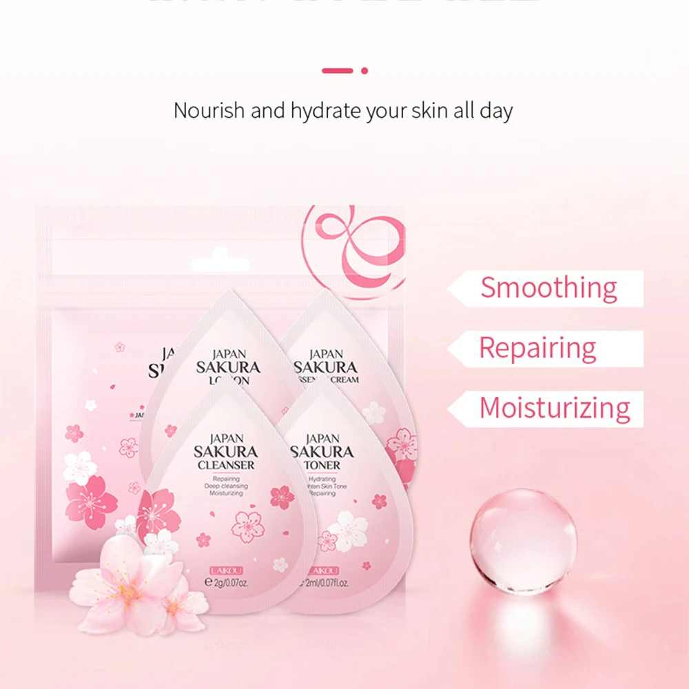 

Sakura Face Care Series Face Cleanser Moisturizing Face Serum Face Emulsion Soothes Skin Shrink Pores Skin Care Travel Set