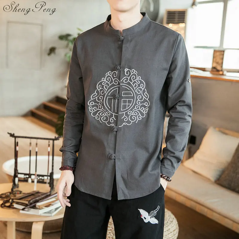 Мужская хлопковая льняная рубашка традиционный китайский топ белого цвета с