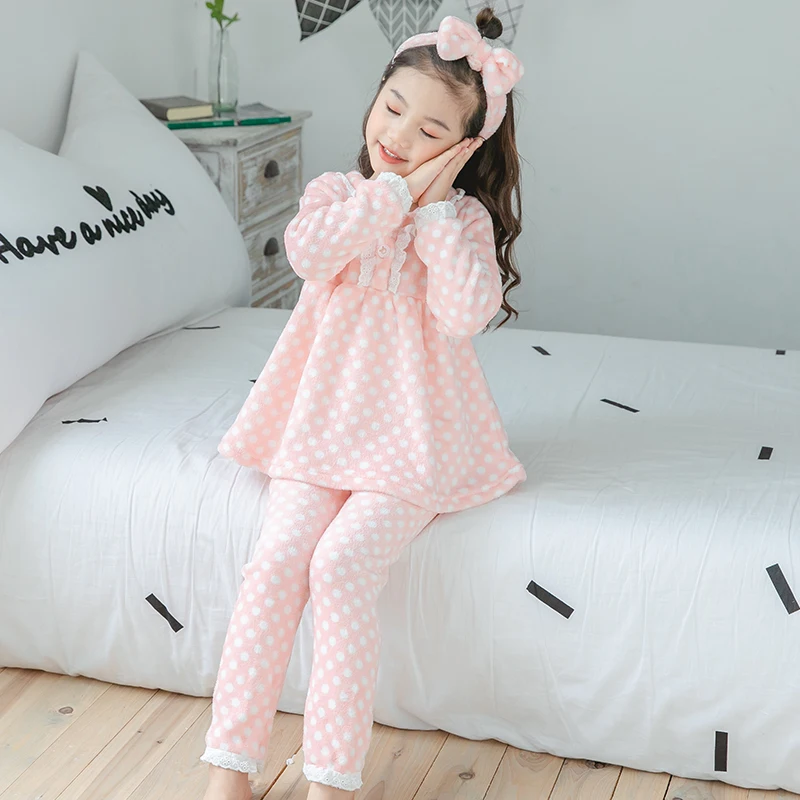 

3-12 Year Wear BIG Girl Winter Long Sleeve Flannel Pajamas Sets Cute Print Girl Sleepwear Set Kid Home Wear Children's Day Gifts