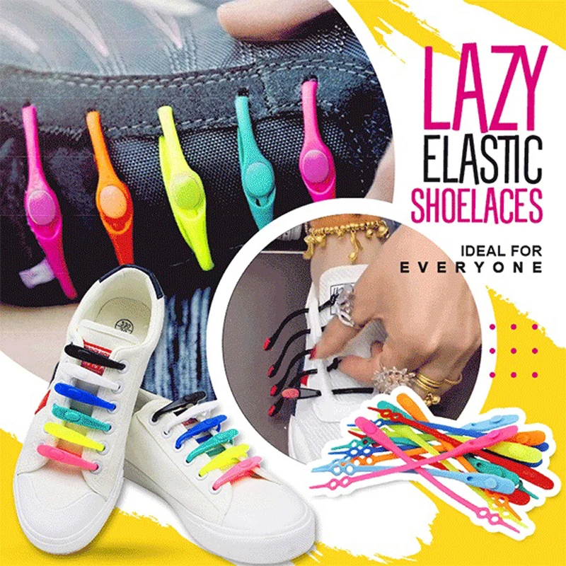 

12pcs/pack Lazy Silicone Shoelaces Round Elastic Shoe Laces Special No Tie Rubber For Sneakers Fit Strap DropShipping