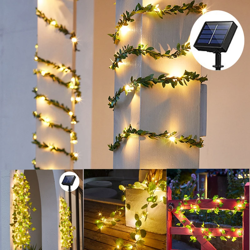 Solar Ivy String Lights LED Outdoor Artificial Vine Lights Garland Fairy String Plant Lamp New Maple Leaf Green Rattan String  - buy with discount
