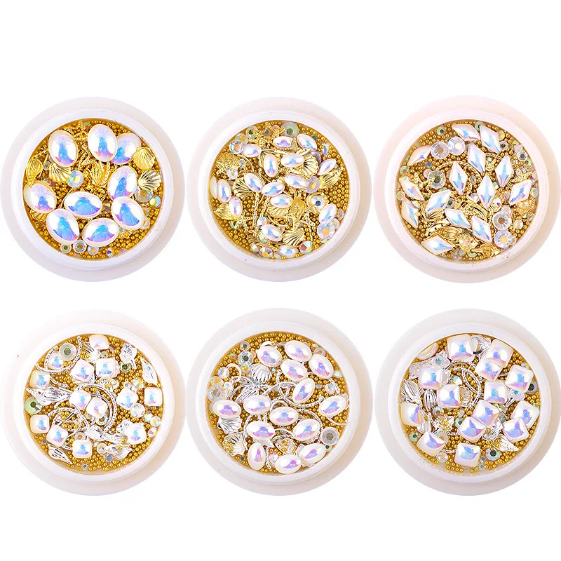 1 коробка 3D металлические украшения для ногтей жемчужные камни смешанный дизайн
