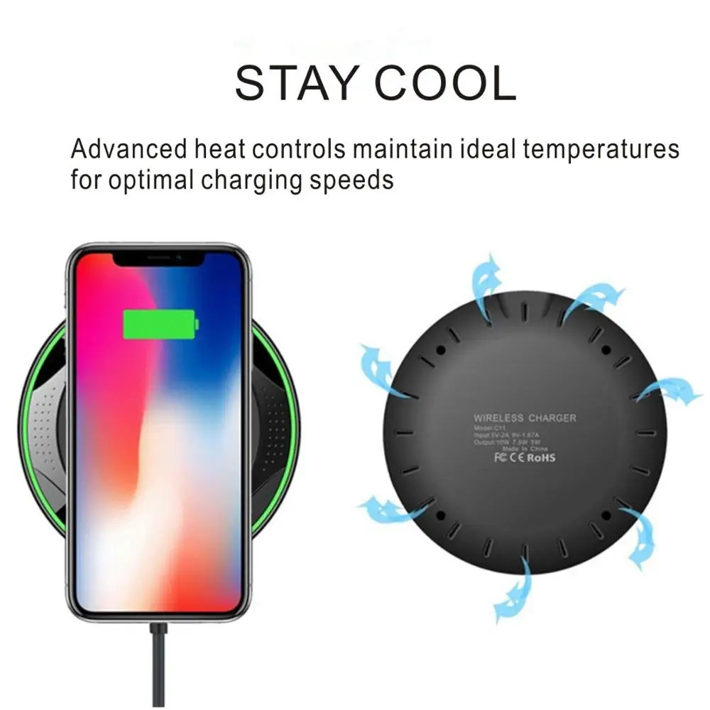 10 Вт Беспроводное зарядное устройство Qi USB быстрая зарядка для iPhone 11 X XR XS 8 Plus Samsung