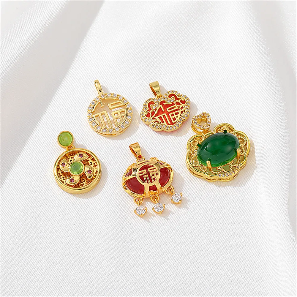 

14K gold inlaid zircon Fu Zi Suo Fu brand pendant handmade DIY bracelet necklace accessories materials