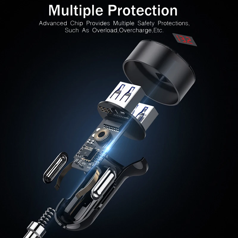 Автомобильное зарядное устройство YKZ с двумя USB портами 3 1 А быстрое со