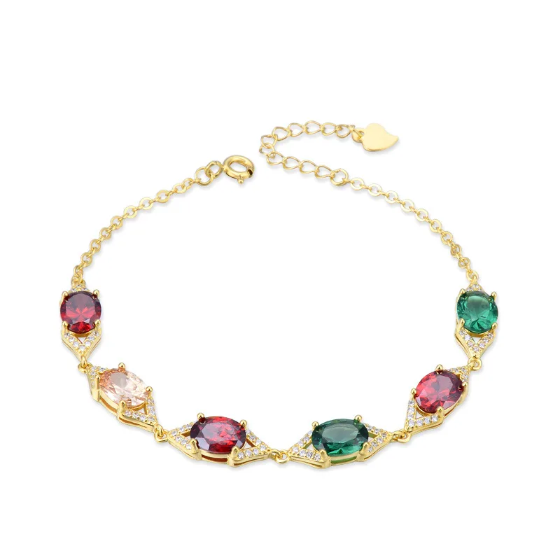 

Bague Ringen Trendy Silver 925 Jewelry Oval Gemstones Bracelet for Women Ruby Emerald Citrine Gold Color Female Gifts Party
