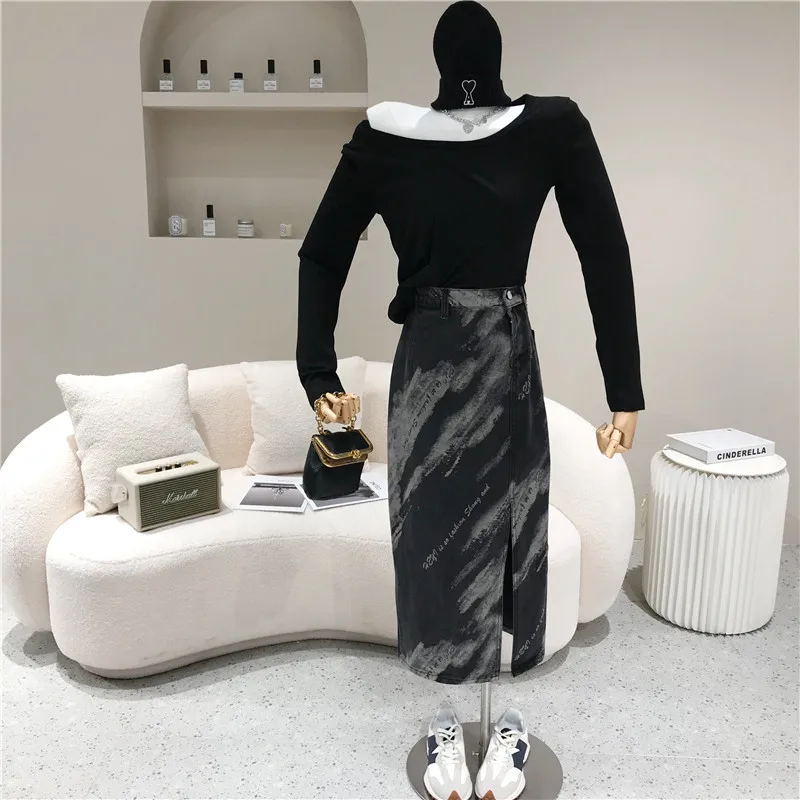 

Summer Long Denim Skirt Casual Pencil Mid-Calf Empire Long Skirts for Women 2021 Spring Summer Skirts Womens Midi