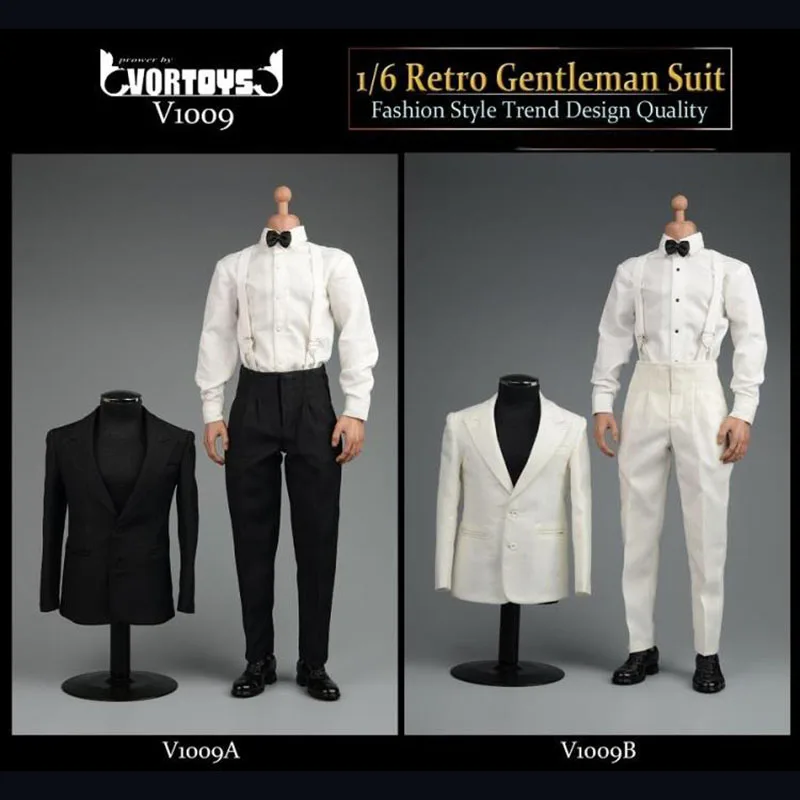

V1009 1/6 Male Clothing White/Black Clothes Formal Suits Gentleman Costume for 12'' Man Figure Body Accessories