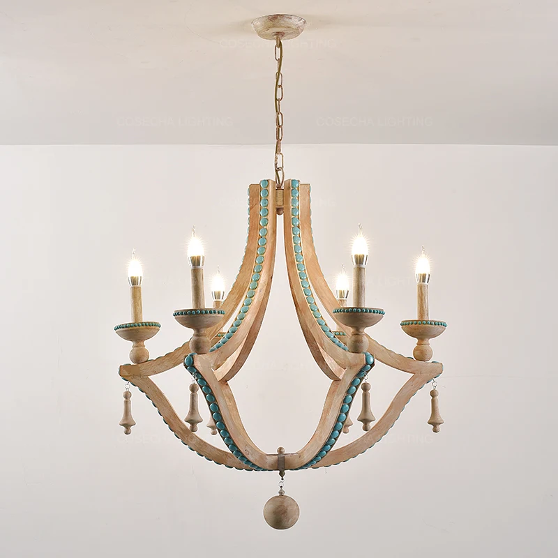 Solid wood chandeliers nordic turquoise lighting loft decor living room foyer lobby bohemian european light fixtures | Освещение