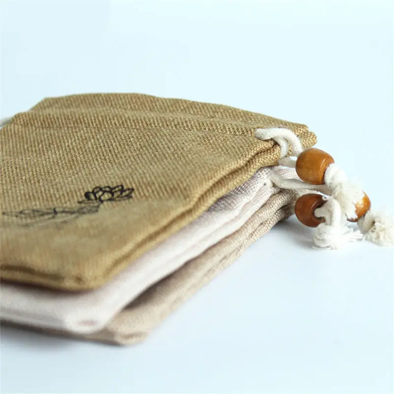 

Fashion Lotus Linen Jute Fabric Jewelry Storage Bag Drawstring Pouch Package Jewelry Necklaces Earrings Rings Anklets Organizer
