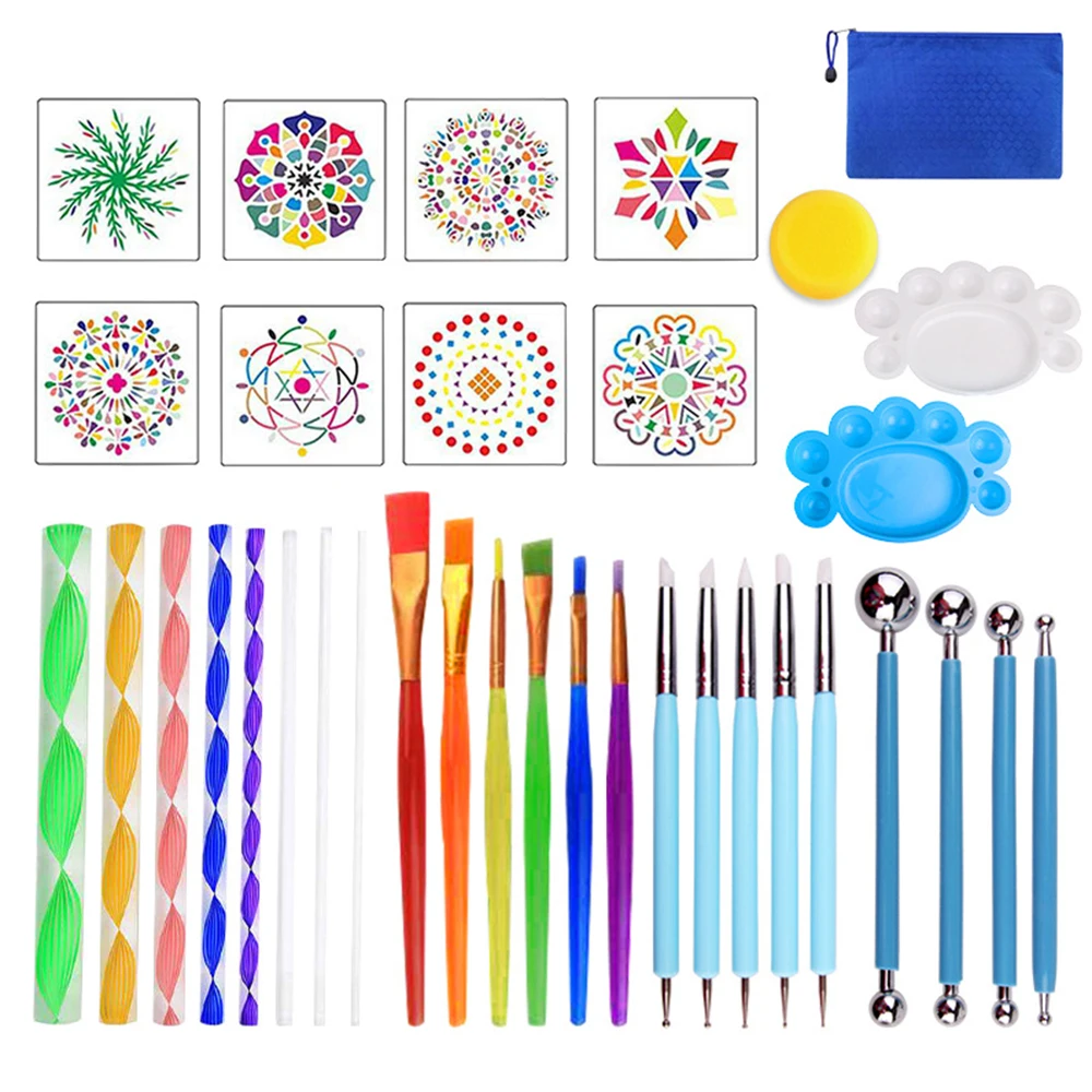 

35Pcs Mandala Dotting Tools Kits Painting Tools Kits Brushes Paint Tray Paint Brushes Rock Painting Canvas Rocks Fabrics Art