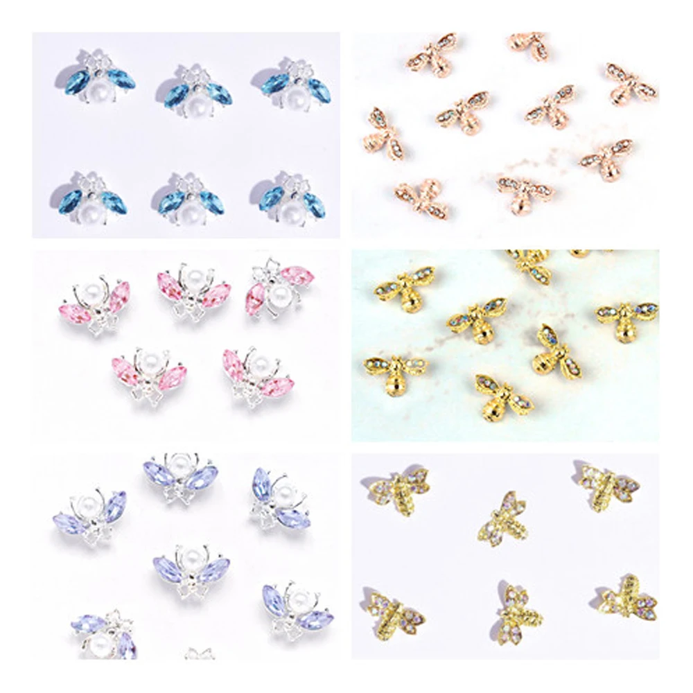 

Insect Design Metal Nail Art Charm 3D Alloy Bee/Spider/Moth Crystal Rhinestone Jewelry Decoration Pearl Gem Manicure Accessories