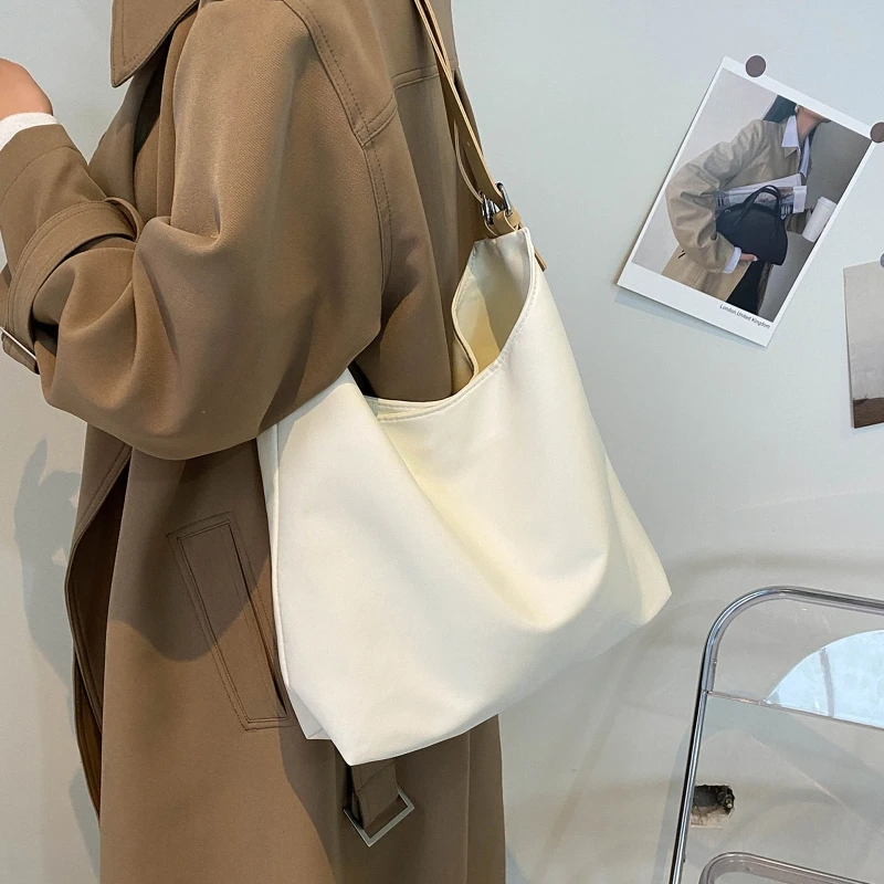 

Lightweight Soft Nylon Shoulder Bag Solid Color Casual Handbag Hobo Bags Large Capacity Tote Bag Fashion Shopping Bag