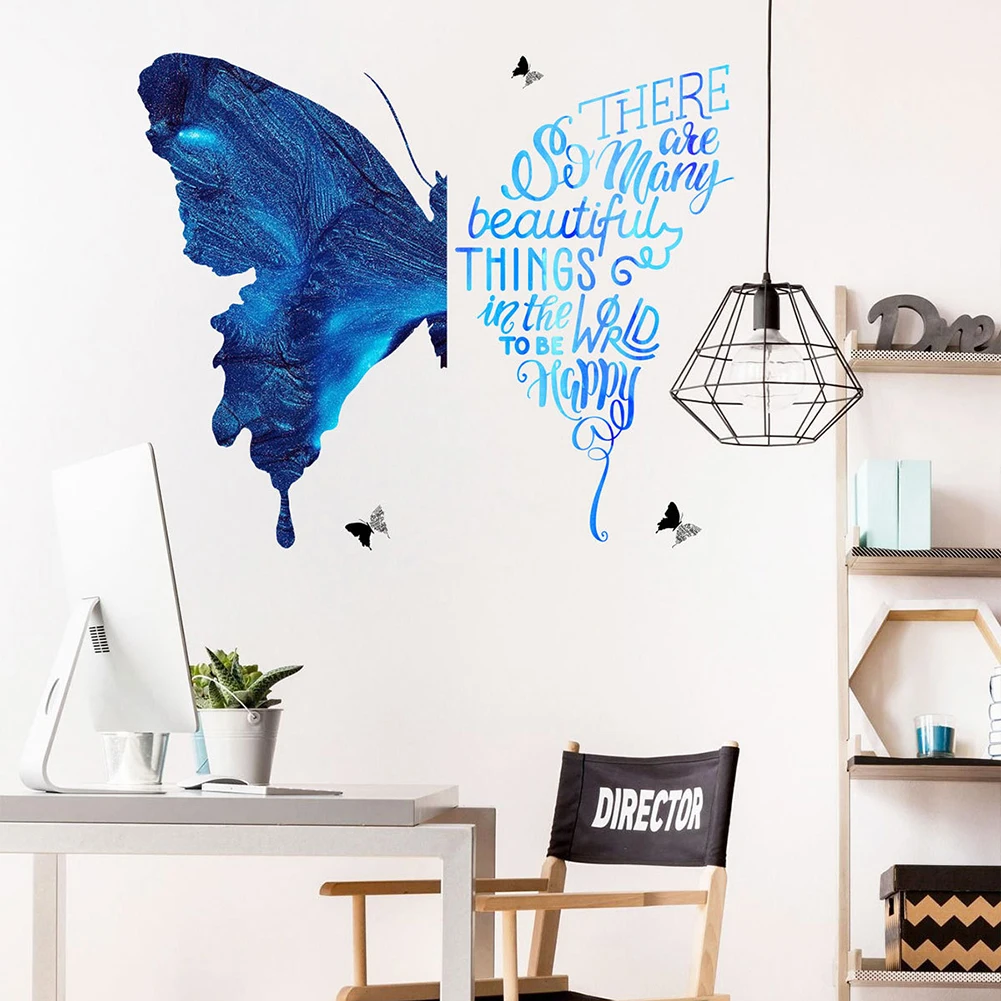 

Blue Butterfly Wall Stickers Wall Decals PVC Waterproof Adhesive Wall Decor for Living Room Bedroom Home Decor