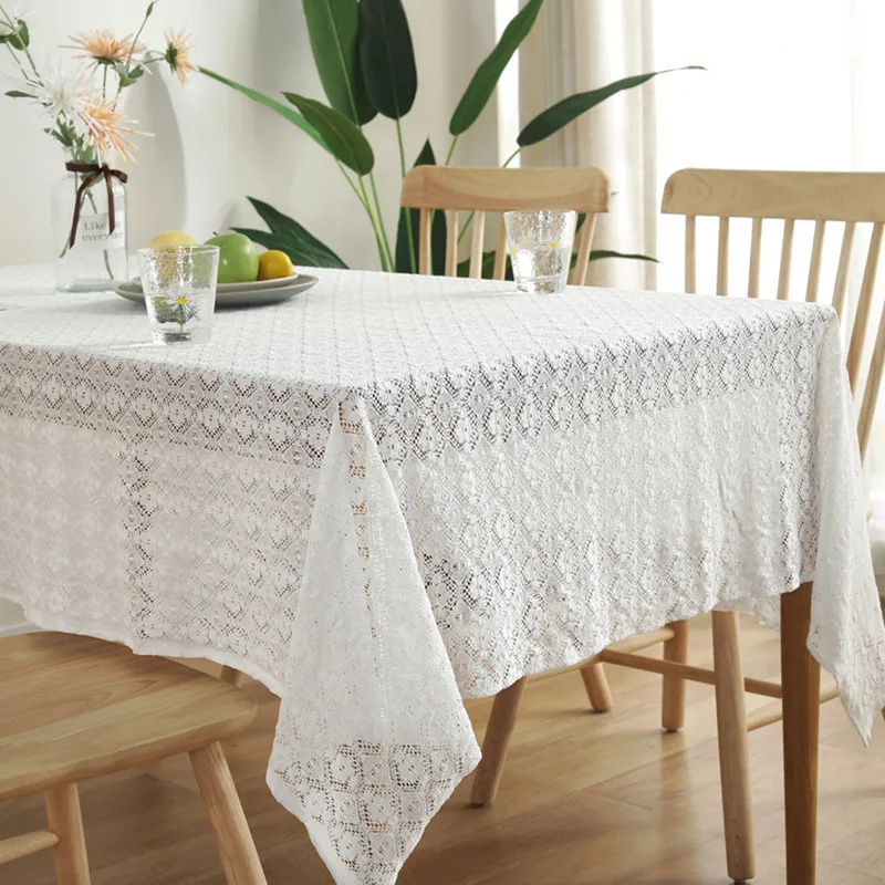 

crocheted hollow leaf pattern Table Cloth Cotton Linen Wrinkle Free Anti-Fading Tablecloths Washable Table Cover for Kitchen