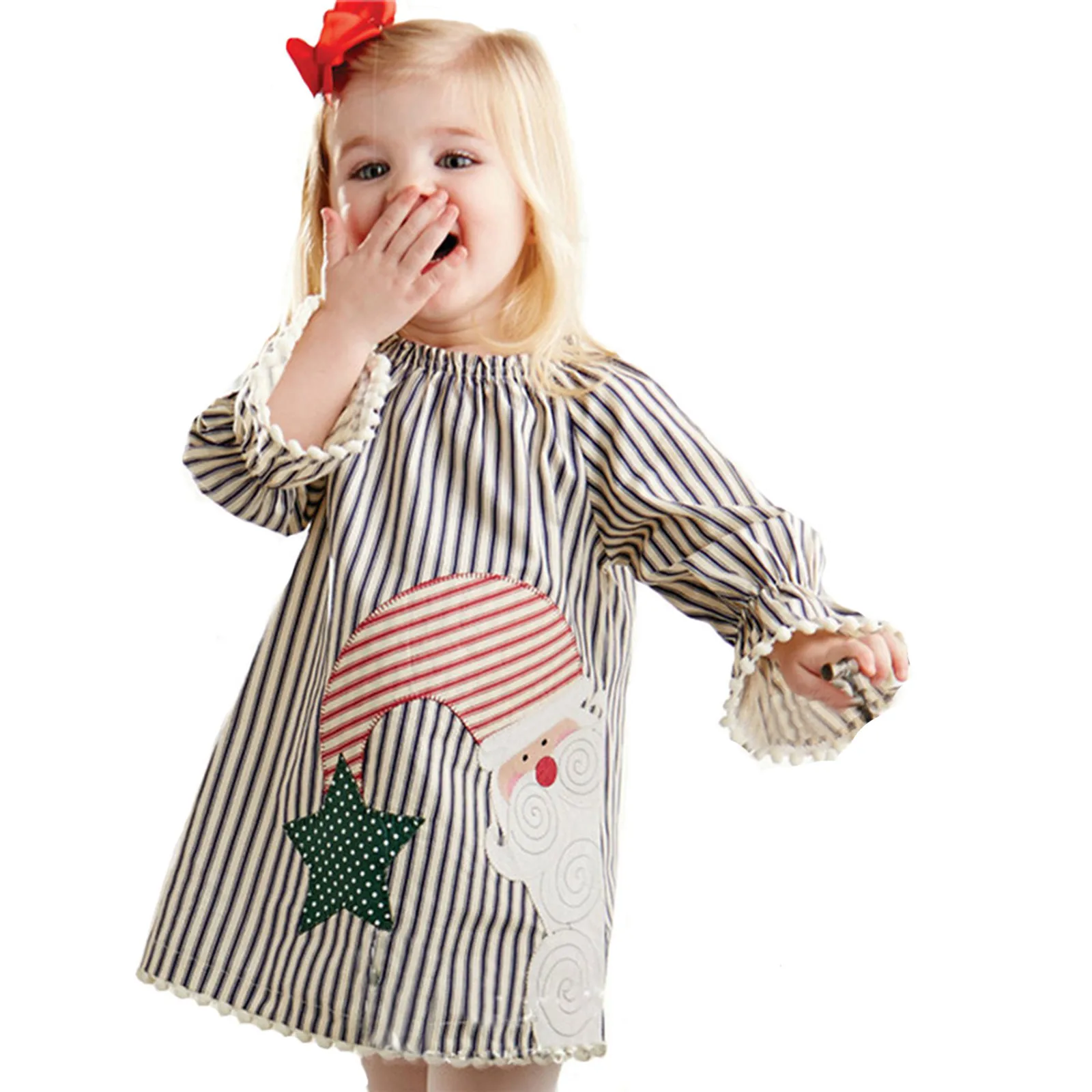 Женское рождественское платье зимнее теплое в полоску с длинным рукавом базовая