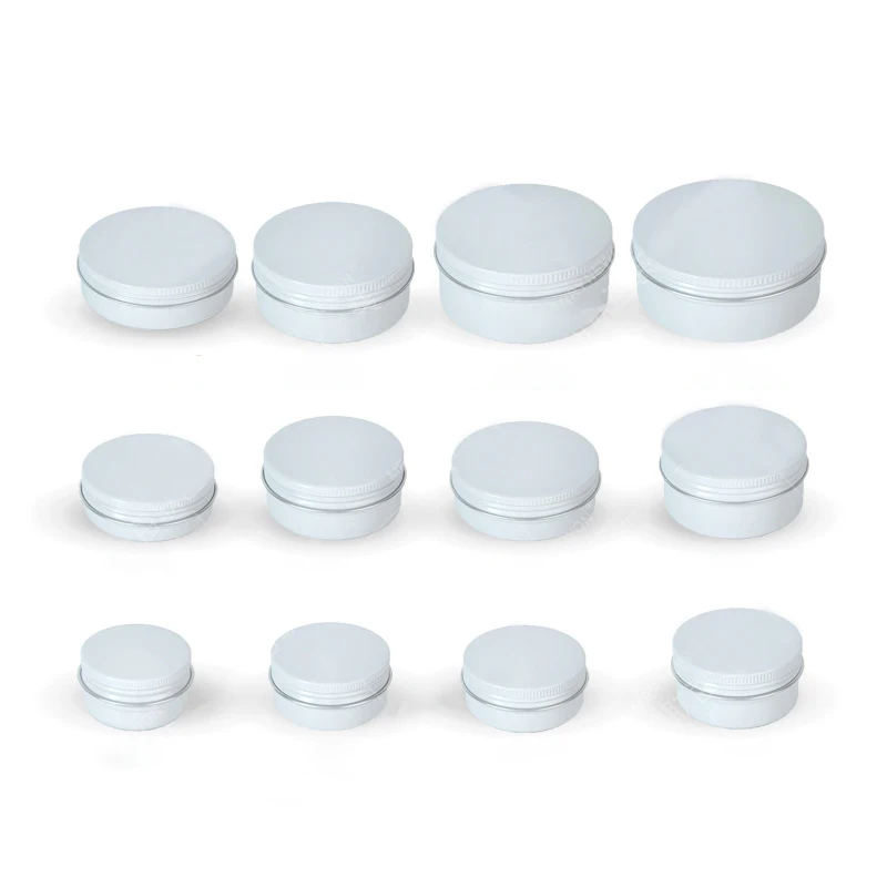 Latas de aluminio blancas de 5-250ml, caja de lata redonda de Metal, tapa de tornillo, recipiente de té, contenedor de almacenamiento para crema, bálsamo, cera, cosméticos, uñas
