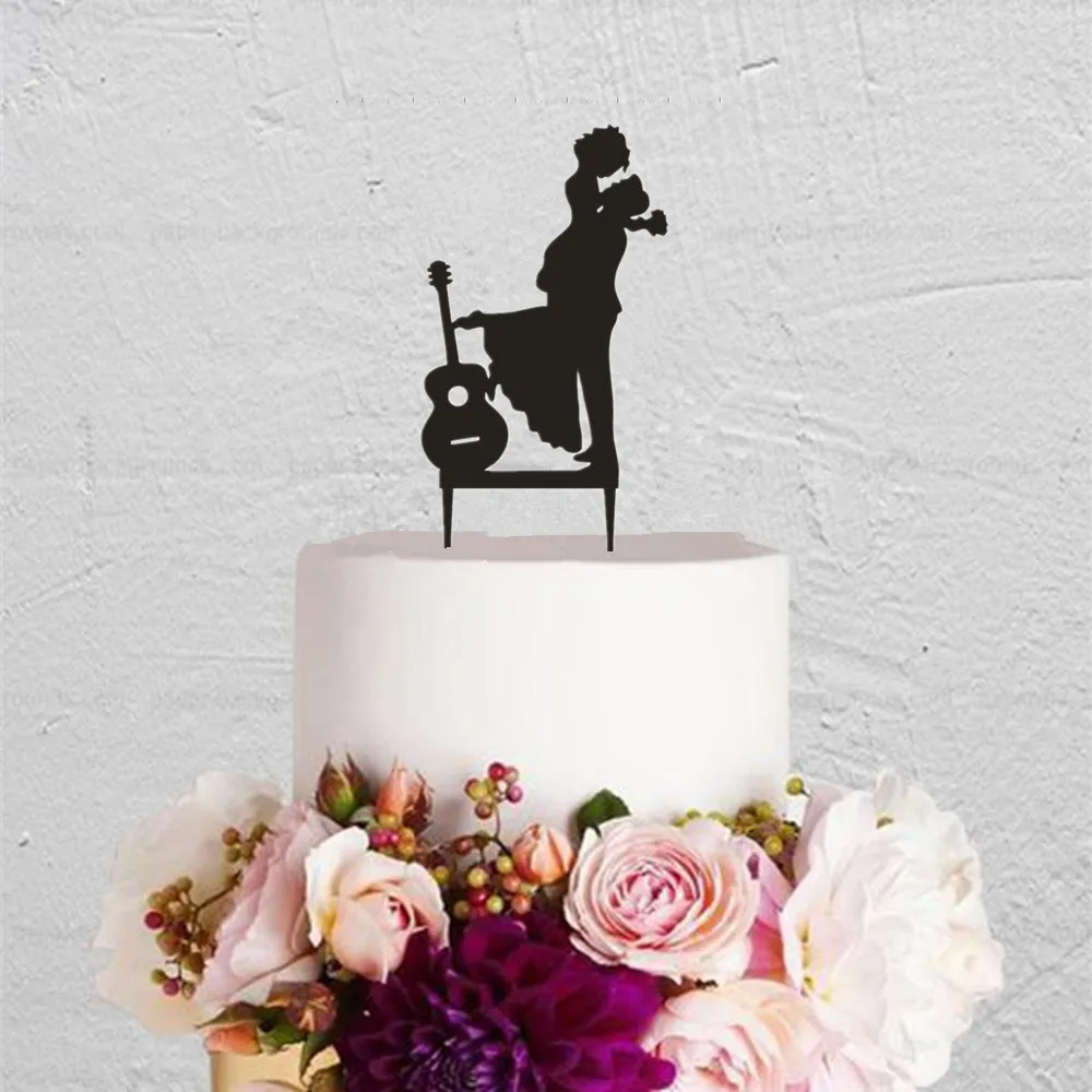 Акриловый Свадебный Топпер с силуэтом гитары для невесты и жениха романтическая