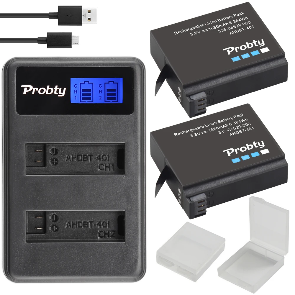 

Зарядное устройство для экшн-камеры Gopro Hero 4, 2 аккумулятора LCD и USB