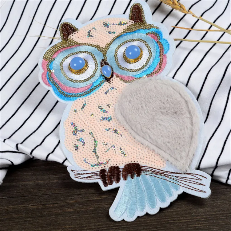 Maxsin 1 шт. Высокое качество вышитые блестки большой стикер Сова Ручная работа