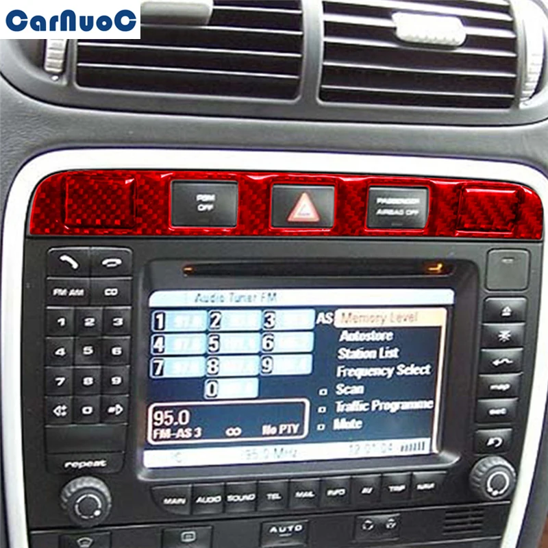 

Наклейка из углеродного волокна для Porsche Cayenne Sport SUV 2003-2010, панель с кнопками двойной вспышки, красная отделка