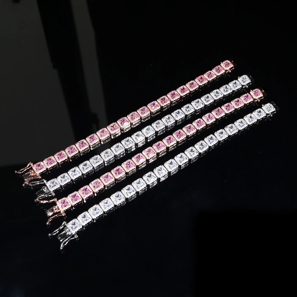 

Rainbow cz paved white pink cluster bracelet 16cm 18cm fashion women jewelry hip hop iced out bling square cz tennis Jewelry