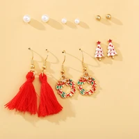 2021cute women earrings jeweler gothic new christmas creative retro pearl tassel earrings 6 pairs suit korean fashion pendientes