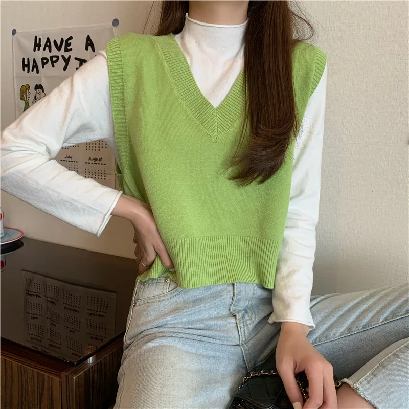 Женская Трикотажная майка без рукавов удобный пуловер с V-образным вырезом